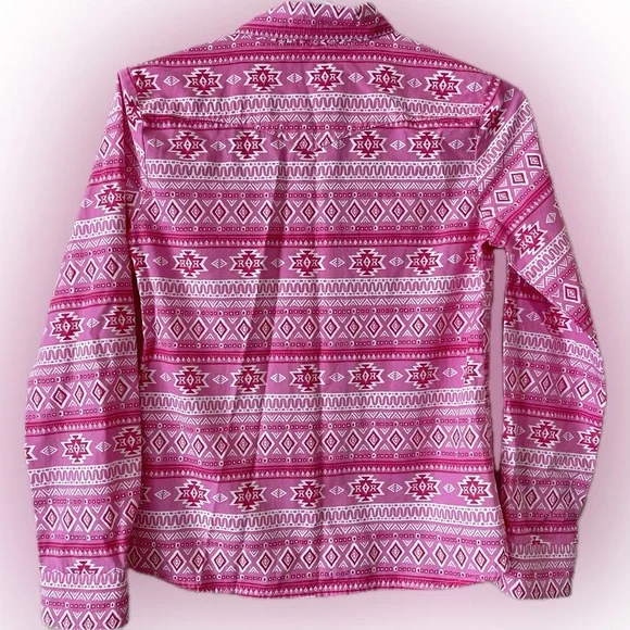 Panhandle Girls' Aztec Pink White Stripe Western shirt button down Size Large - Picture 2 of 6